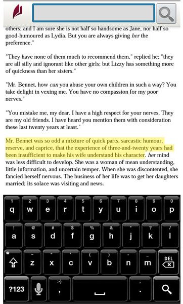 Search (with Highlighted text shown) Sony Reader