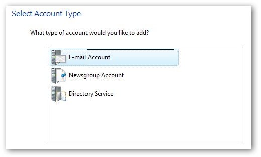 Vista Mail - Select E-mail account