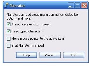Microsoft Narrator settings