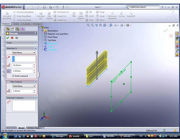 Extrude feature in SW2008 – draft angles and thin-wall extrusion in Solid Works - by John Sinitsky