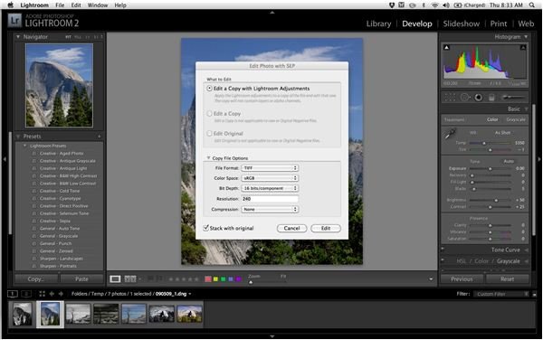 Lauch dialog box from Lightroom