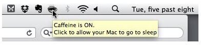 Caffeine in menu bar - on