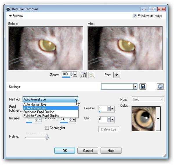 Advanced Settings for Red Eye Removal