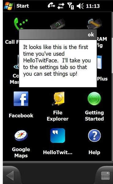 First run of Hello Twitface