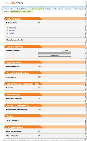 Figure 2: Spam Filter Settings