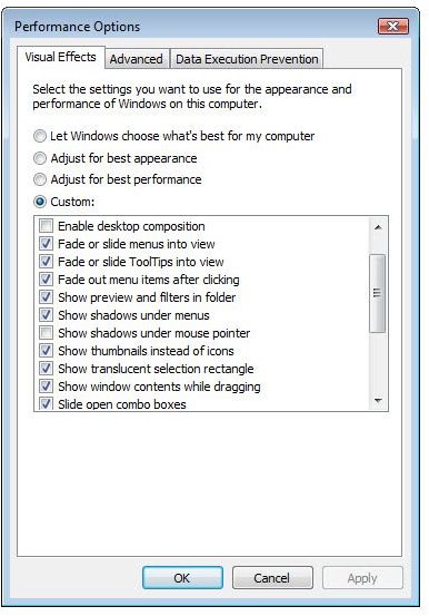 Change Performance options