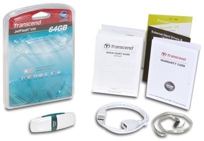 Transcend Jetflash V20 64 GB USB flash drive package contents
