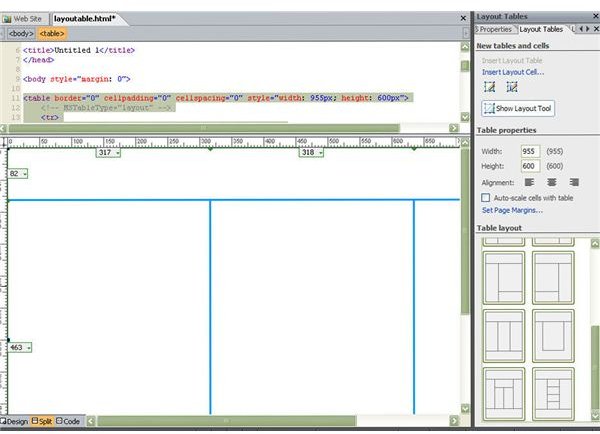 Web Page View of Layout Table