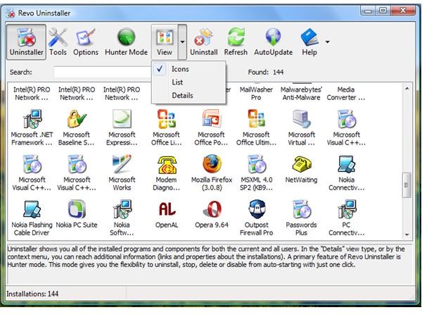 Main Window of Revo Uninstaller in XP