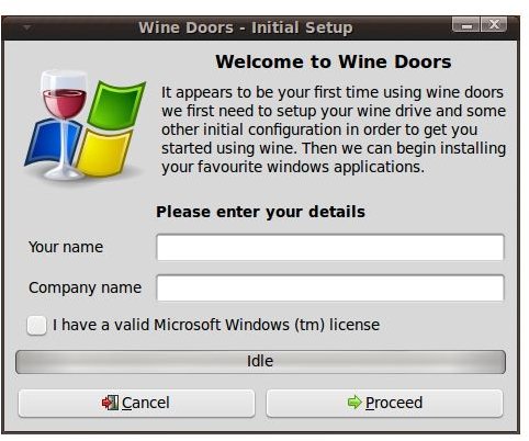 WINE-Doors Welcome Screen