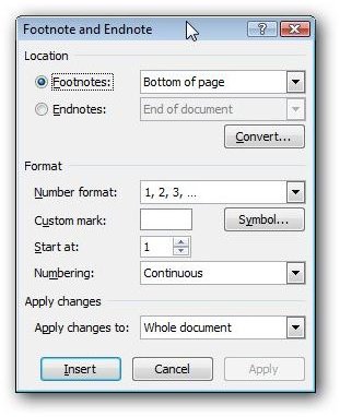 Footnote and Endnote Options