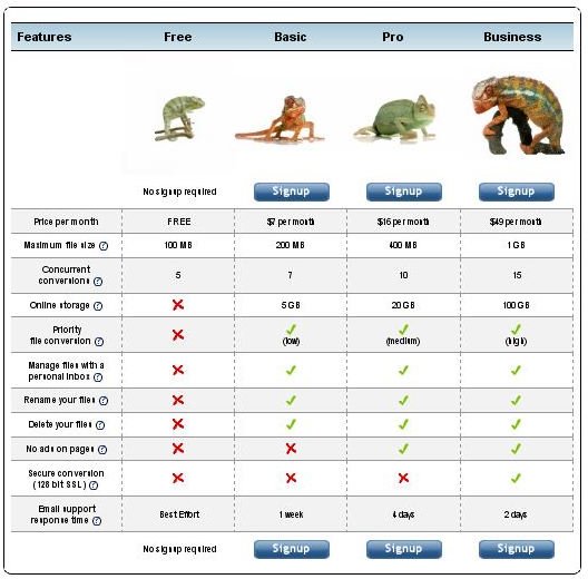 Zamzar Account Types