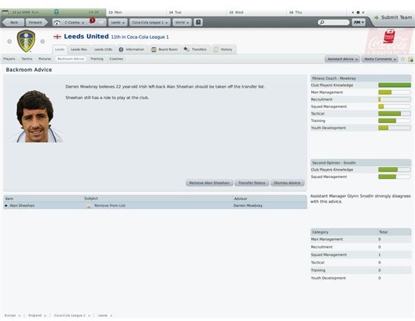 Listen to advice from your Assistant Manager and other backroom staff in Football Manager 2010