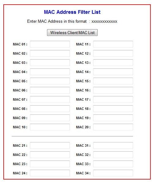 MAC Address Entry