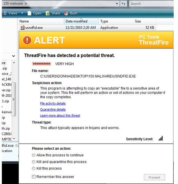 ThreatFire Blocks Malware Executable