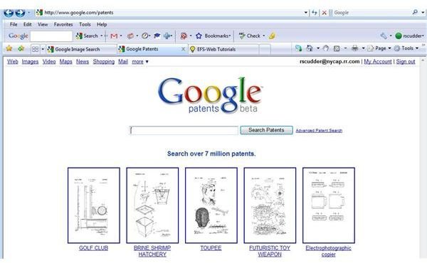 Google patents beta search page with thumbnails of patents