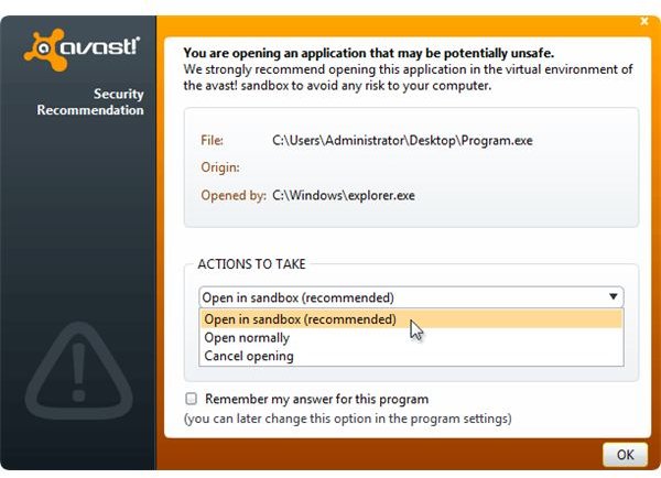 Sandbox Prompt in Avast