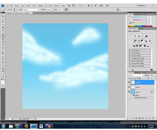 Use a smaller brush to add depth and definition to your clouds.