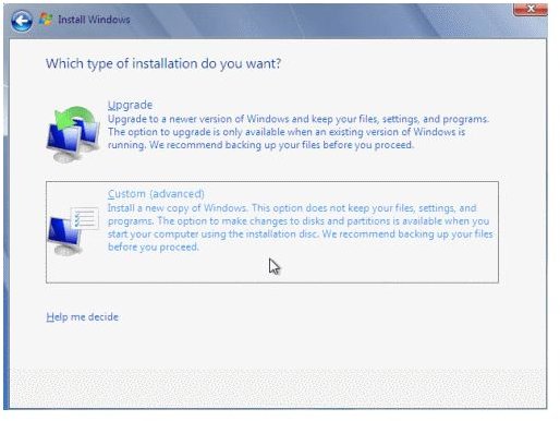 Windows-7 Install Options