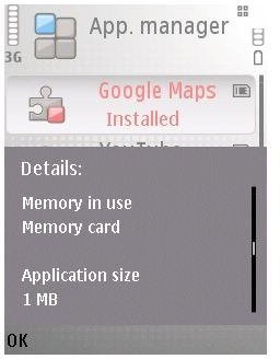 Disk Space Used by Google Maps for Nokia