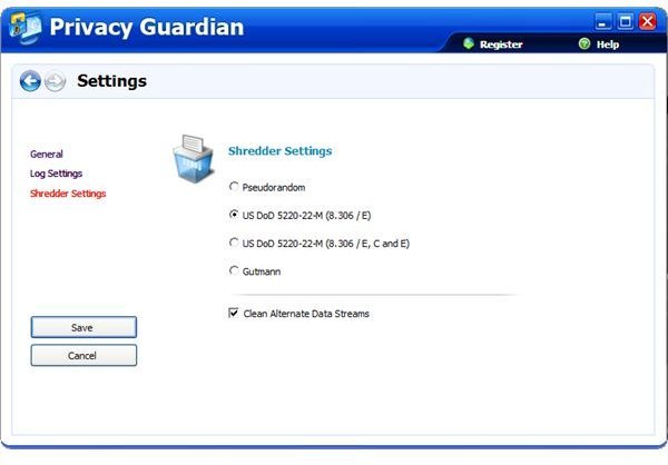 Settings Window of Privacy Guardian