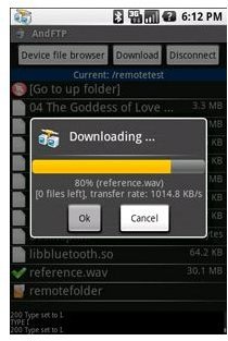 AndFTP For Android - Download Pop Up Screen