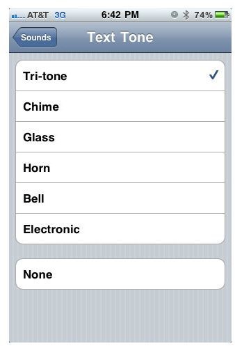 Text Tones menu