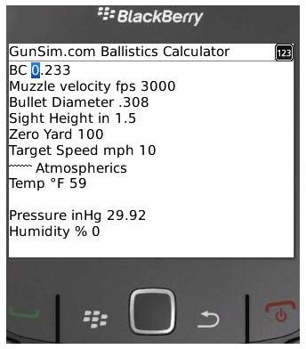 Gunsim Ballistic calculator