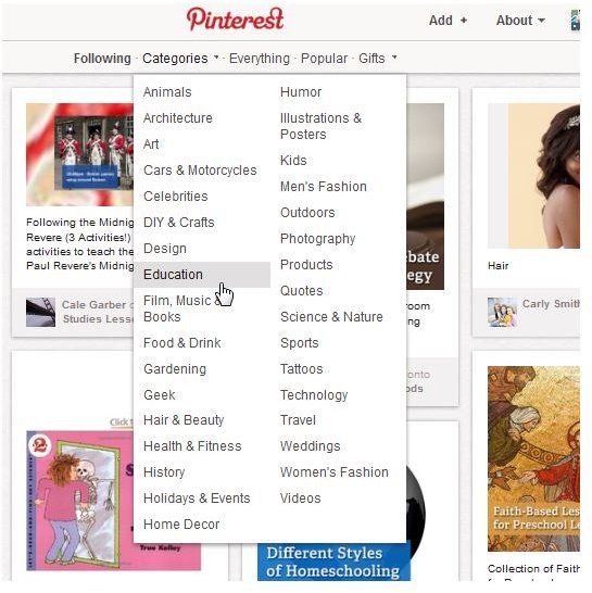 Browsing Pinterest&rsquo;s Education Category