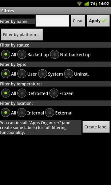 Titanium Backup Filters