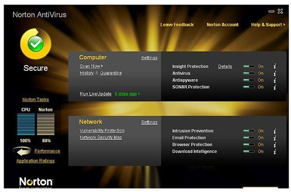 Screenshot Norton Antivirus Home Screen