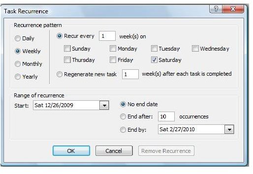 outlook recurring task