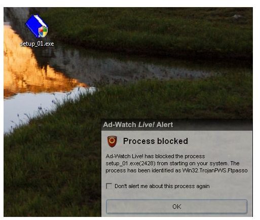Ad-Watch Live! Blocks Execution of Known Malicious File