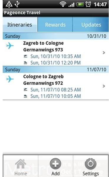 Pageonce Itinerary Screen