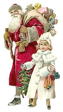 A vintage Santa Claus and girl provided by ChristmasGifts.com
