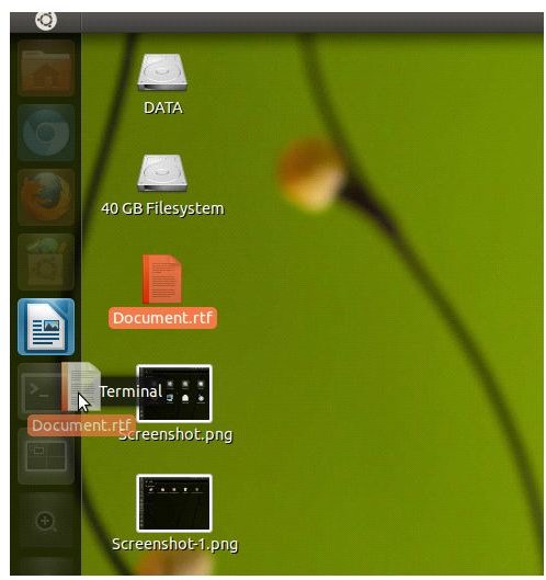 Dragging a file to the launcher highlights the applications which can open the file