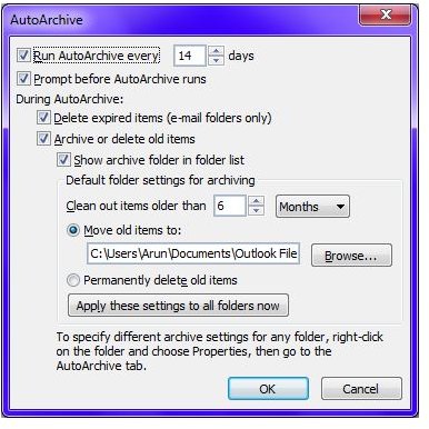 Microsoft Outlook Archiving - Default Settings & Customizing