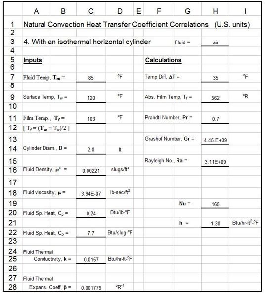 Excel Image Natural Convection Horiz Cylinder US units
