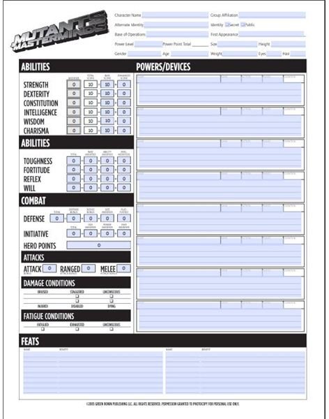 Download a Mutants and Masterminds Character Sheet