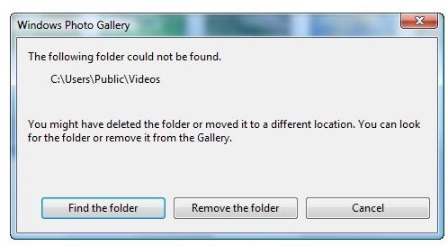 Error opening folder using Windows Photo Gallery
