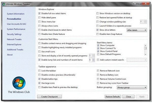 Fig 3 - Windows 7 Admin Tools - Windows Ultimate Tweaker v2