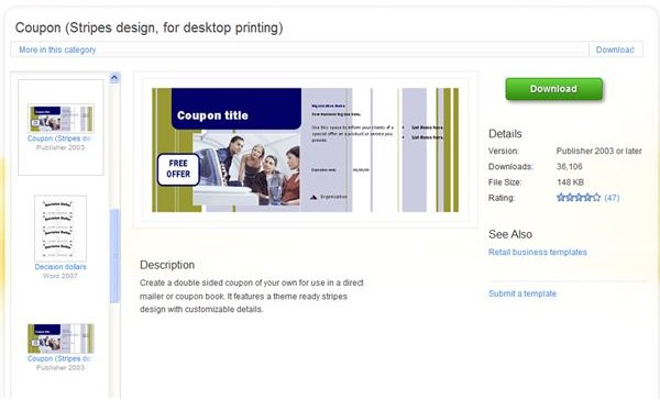Screen shot of a Microsoft Office Coupon Template