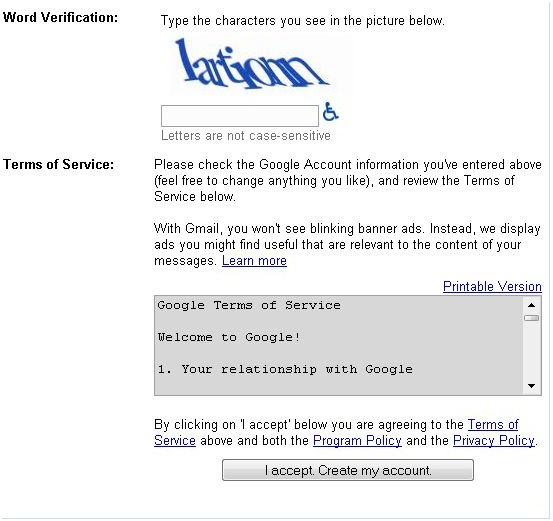 How to Open a Gmail Account - Enter the Captcha 