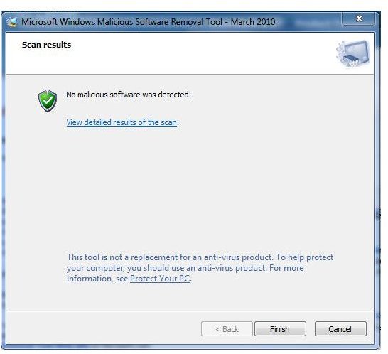 Figure 3 - Microsoft Malicious Software Removal Tool - Scan Results