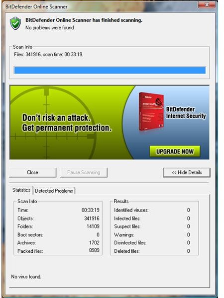 Clean PC as per BitDefender Online Virus Scan