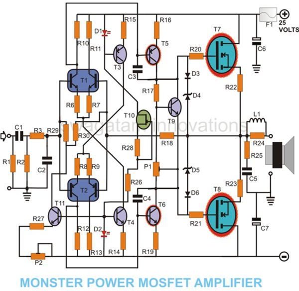 How to Build a 100 Watt MOSFET Amplifier Circuit - Simple Design Explored