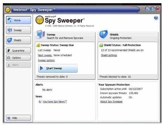 Screenshot Spy Sweeper Dashboard