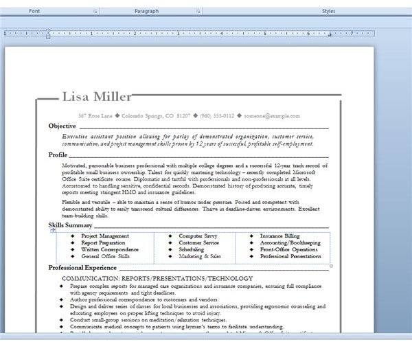 Resume, from Microsoft Word template