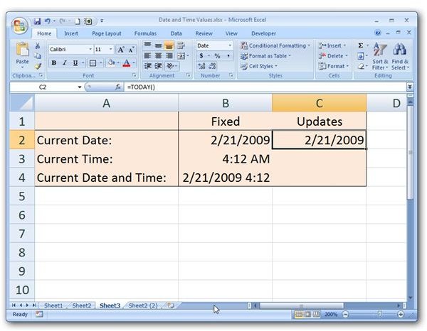 insert current date in excel in a formula