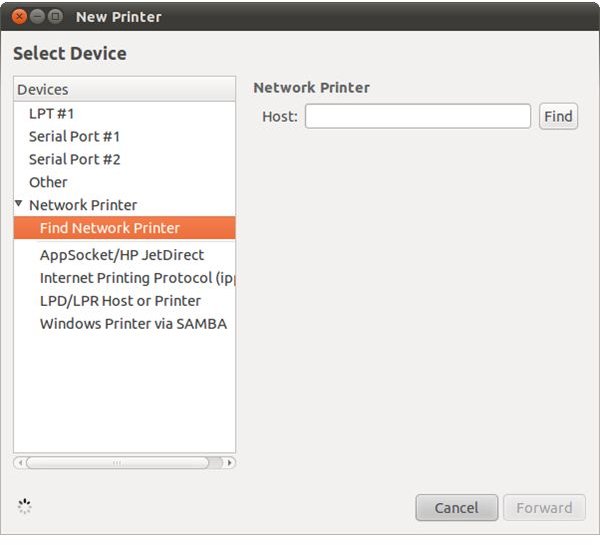 Finding a network printer on Ubuntu.